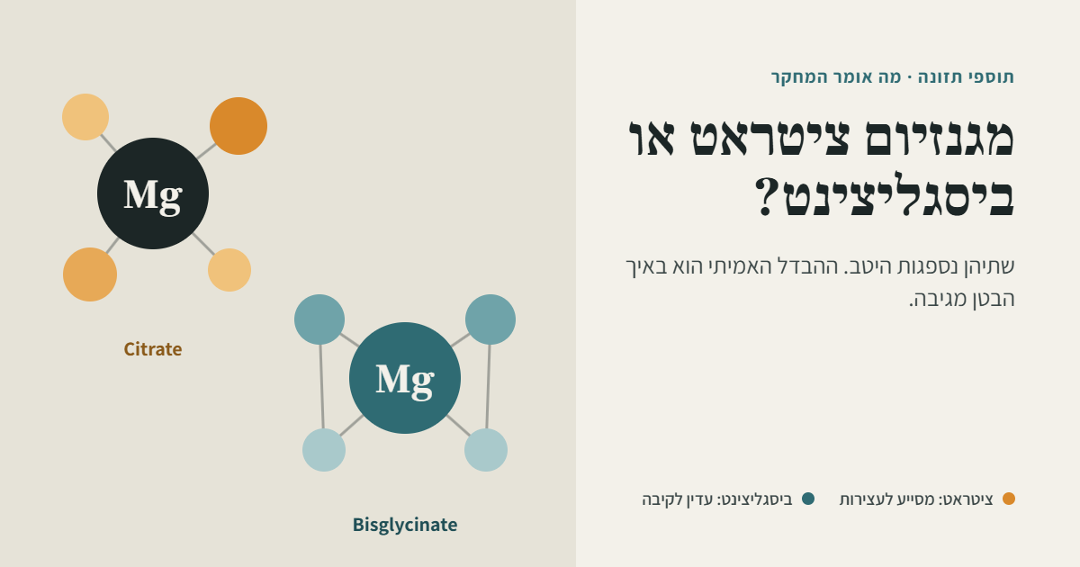מה נספג יותר טוב? מגנזים ביסגליצינט או מגנזיום ציטראט