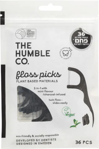 קיסמי שיניים חוט דנטלי כפול עם ידית - פחם