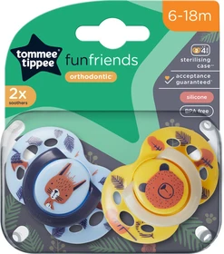 זוג מוצצי סיליקון מסדרת איורי חיות Fun Friends 6-18m טומי טיפי Tommee Tippee