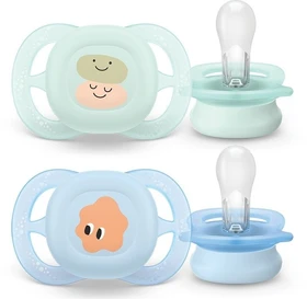 אוונט זוג מוצצי סיליקון 0-2 חודשים Avent Ultra Start - צבע פסטל ירוק ותכלת עם איורי חיוכים